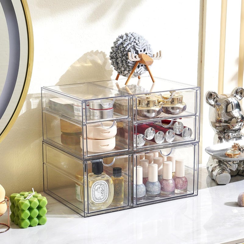 Prsildan Acrylic Drawer Makeup Organizer with 6 Drawers (Not for Baby Bottle), Set of 2 Office Desk Organizers Accessories, Clear Stackable Storage Drawers for Vanity, Craft (Largest Drawer 4" Tall) - Image 2